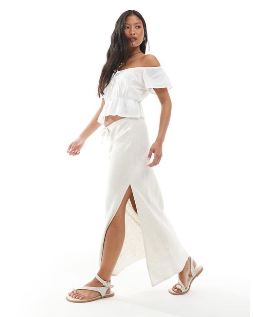 Falda Larga De Corte Al Bies De Mezcla De Lino De -Neutro Miss Selfridge de color White