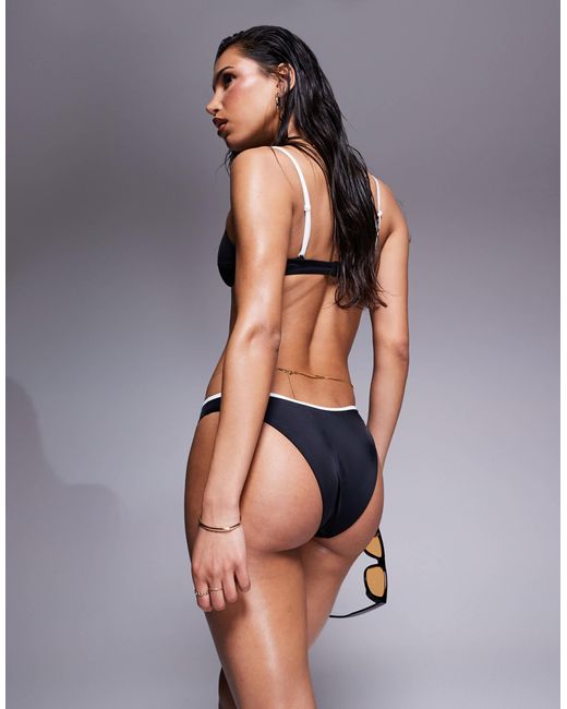ASOS Black Contrast Binding High Leg Hipster Wrap Front Bikini Bottom