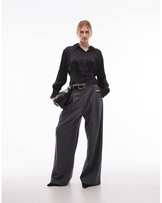 & Other Stories Blue Satin Blouse With Cinch Waist