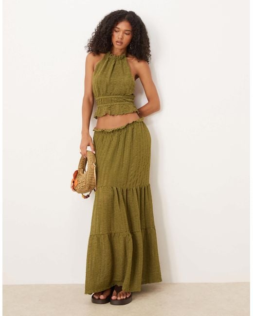 ASOS Green Co-Ord Textured Sleeveless Halter Neck Top With Open Back