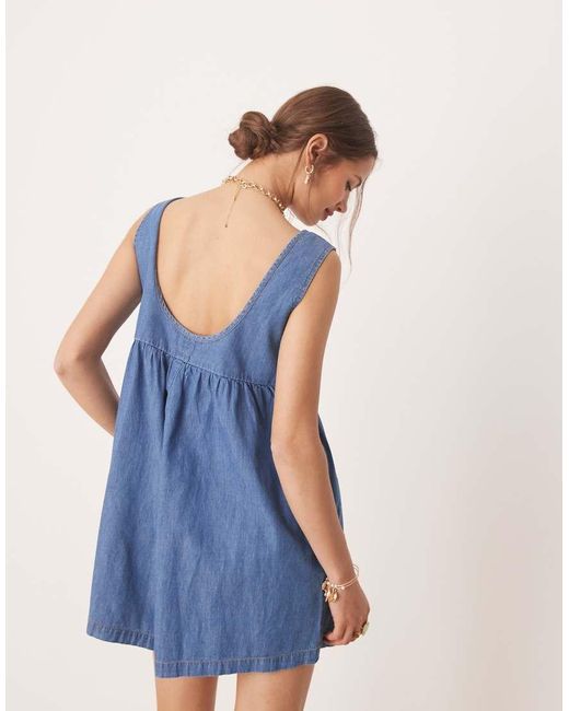 Miss Selfridge Denim Playsuit Met Plooitjes in het Blue