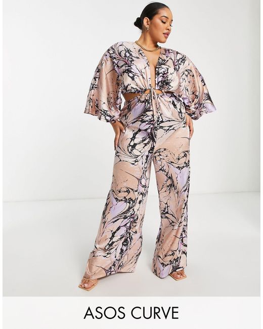 ASOS Curve Kimono Sleeve Satin Jumpsuit Lyst