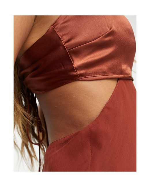 ASOS Red Satin Mix Cami Cut Out Waist Maxi Dress With Cross Strap Detail