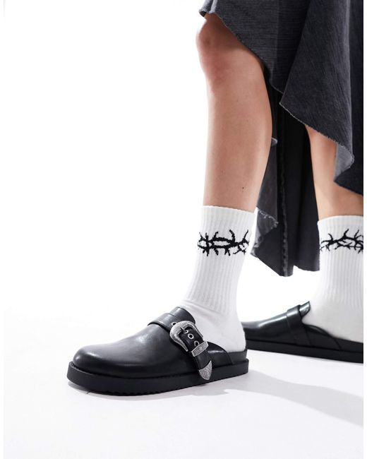 Pull&Bear White Western Buckle Clog