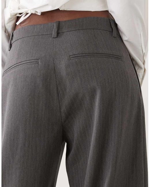 Weekday Gray Dara Low Waist Wide Leg Trousers With Front Pleats