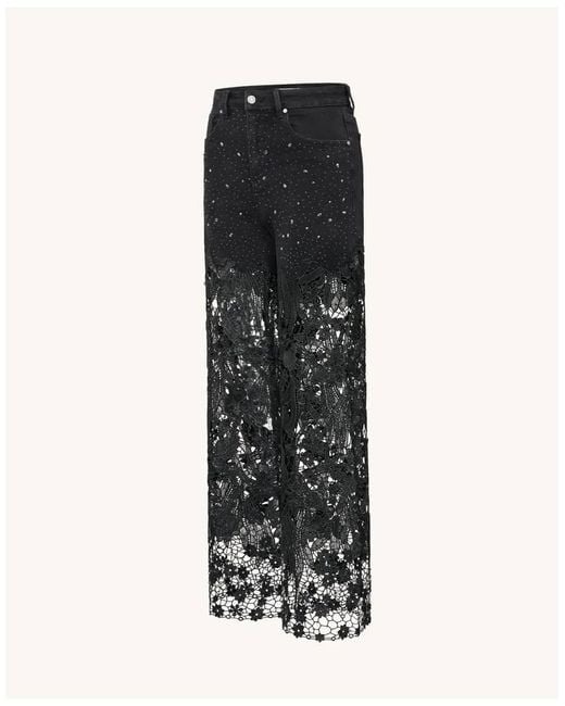 JW PEI Black Lace And Crystal Embellished Straight Leg Jeans