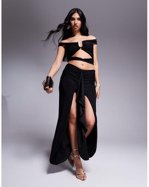 Missy Empire Black Slinky Bardot Cutout Crop Top Co-ord