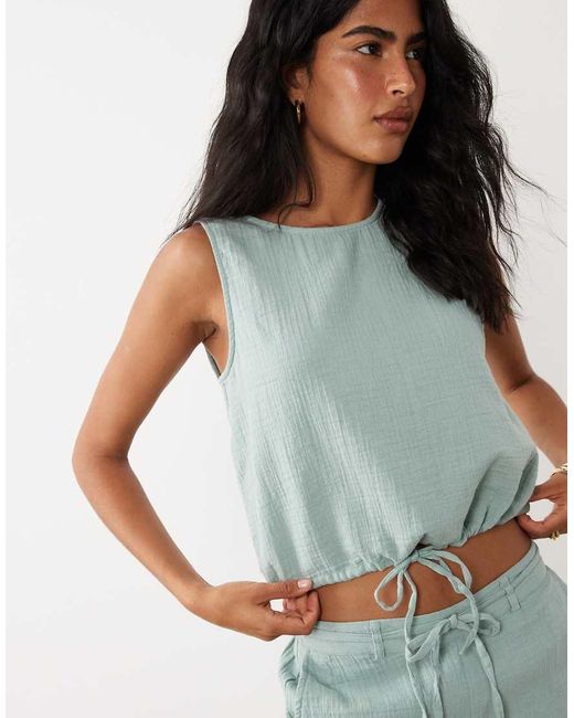 Vila White Cotton Cheesecloth Sleeveless Top Co-ord