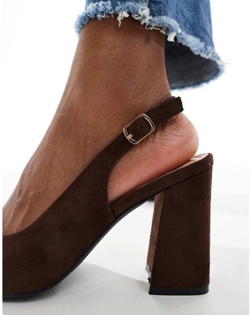 SEQWL Wide Fit Blue Hogan Slingback Block Heeled Shoes