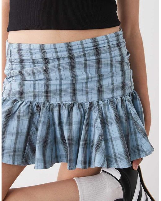 Collusion Blue Dropped Waist Check Mini Skirt