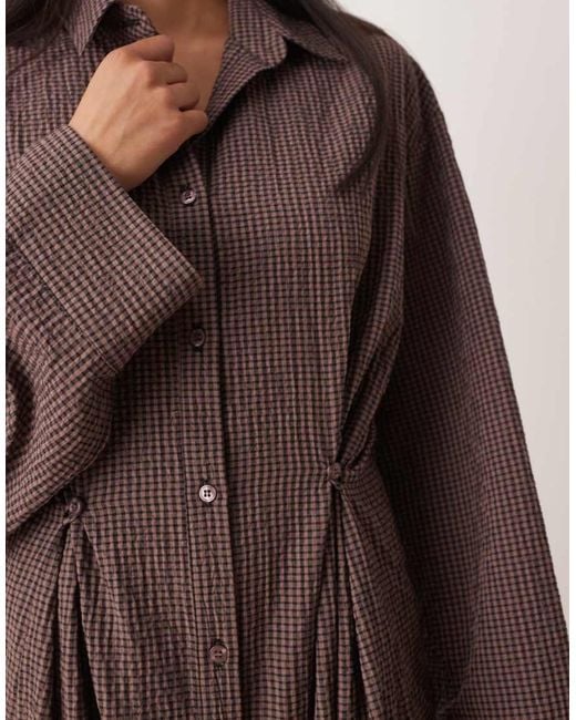 ASOS Brown Maxi Shirt Dress With Cinched Waist Detail