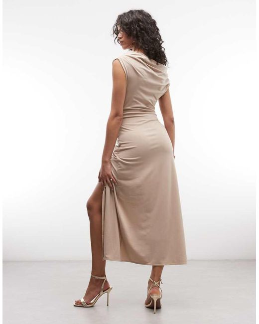 & Other Stories Natural Draped Jersey Maxi Dress With Boat Neck And Buckle Detail