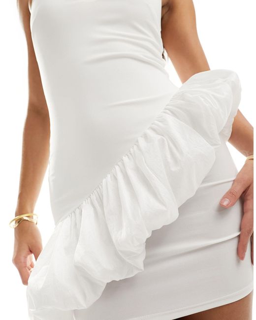 ASOS White Halter Mini Dress With Bubble Peplum Hem