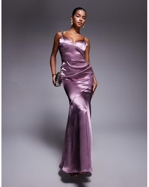 Goddiva Purple Cowl Back Satin Maxi Dress