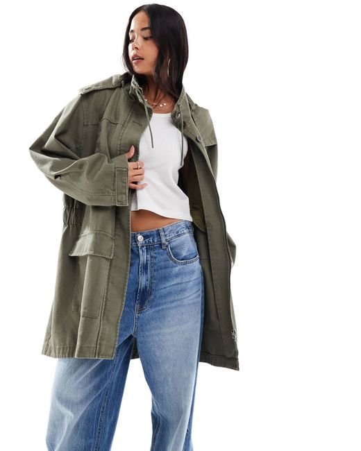 ASOS Blue Canvas Cotton Parka With Hood