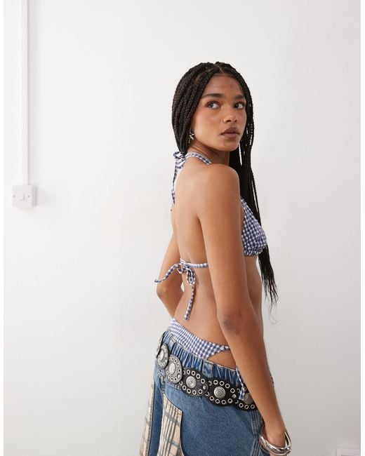 Collusion Blue – mix and match – triangel-bikinioberteil aus seersucker mit vichy-karomuster