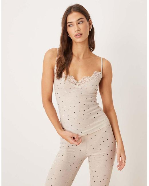 ASOS White Honey Slinky Polka Dot Cami Pyjama Top With Lace Trim