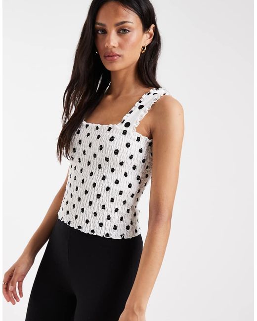Pieces White Wide Strap Smock Top