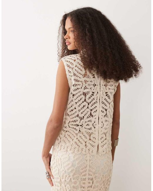 Mango Natural Setenta Crochet High Neck Sleeveless Top Co-ord