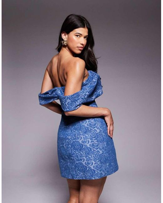 ASOS Blue Bandeau Corsage Off The Shoulder Dress