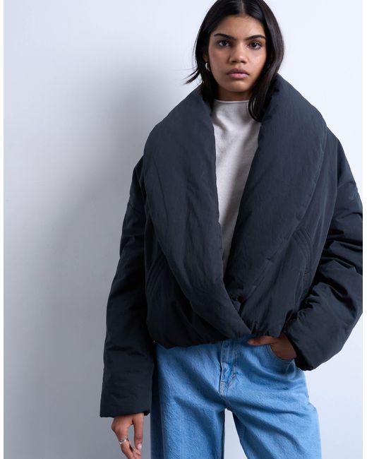 TOPSHOP Blue Padded Shawl Puffer Jacket