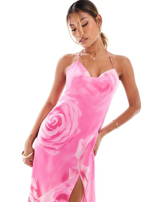 Mango Pink Flower Print Cami Maxi Dress