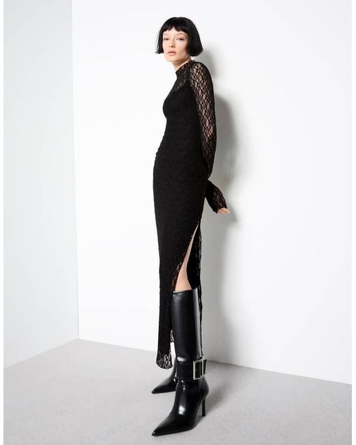Bershka Blonde Lace Long-sleeve Midi Dress in White | Lyst UK