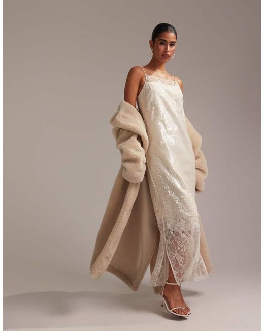 ASOS Brown Floral Lace Applique Embellished Cami Midaxi Wedding Dress