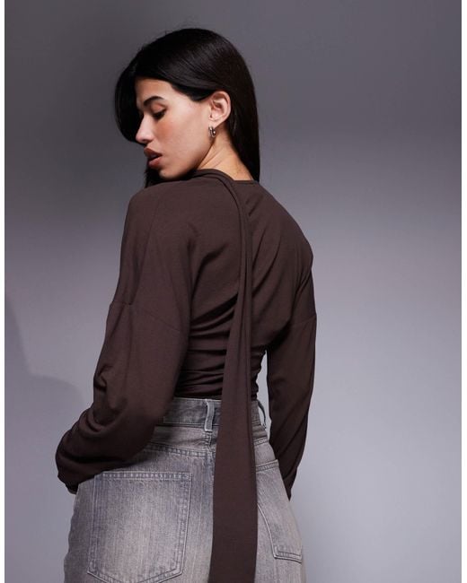 ASOS Gray Cowl Neck Batwing Top With Scarf Detail