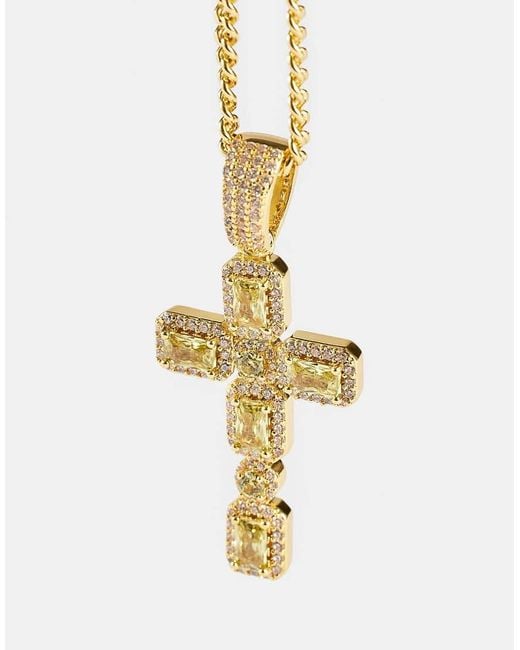 CERNUCCI Metallic Iced Gemstone Cross Cuban Necklace