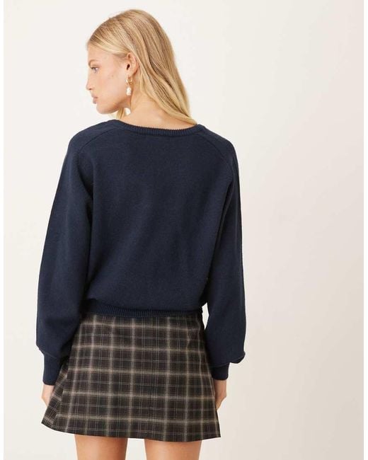 Gina Tricot Gebreide Sweater Met Lange Mouwen En V-Hals in het Blue