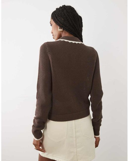 Abercrombie & Fitch Natural Fitted Knit Cardigan With Crochet Collar