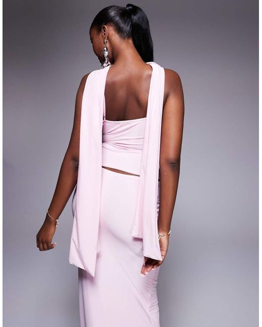 Fashionkilla Pink Double Sculpted Slinky Scarf Detail Cami Top Co-ord