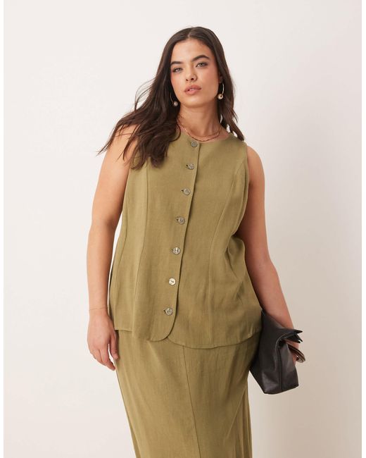 ASOS Natural Asos Design Curve Linen Waistcoat Detail Midi Dress