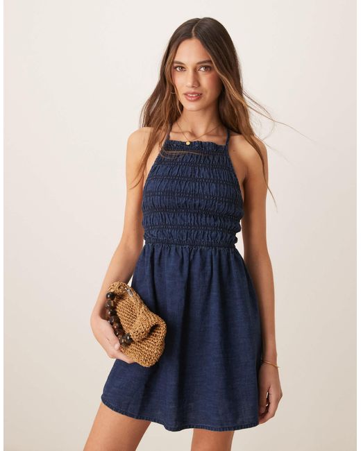 ASOS Blue Soft Denim Smock Cami Mini Dress With Ruched Bust