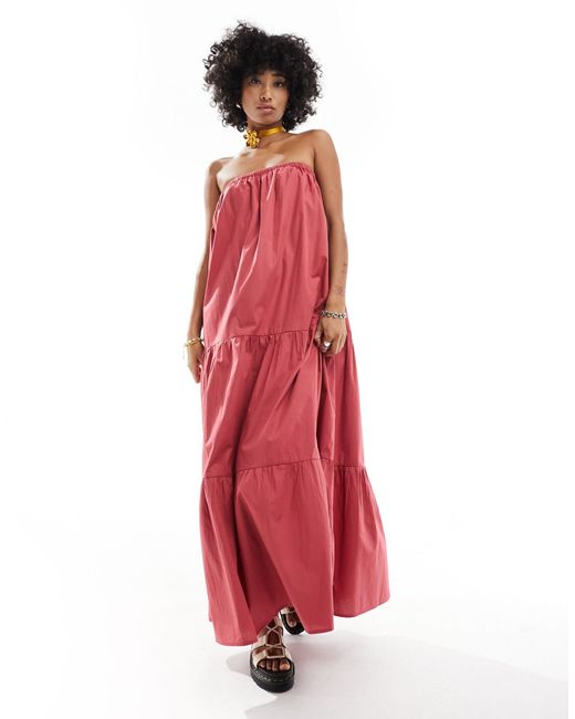 Native Youth Red Tie Bandeau Maxi Dress