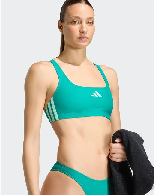 Adidas Originals Green 3-stripes V-back Bikini