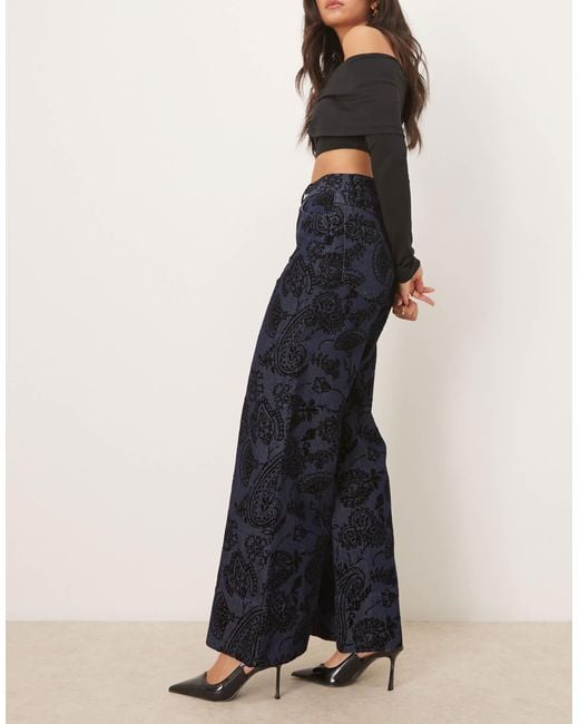ASOS Blue Relaxed Flare Jean With Paisley Flock
