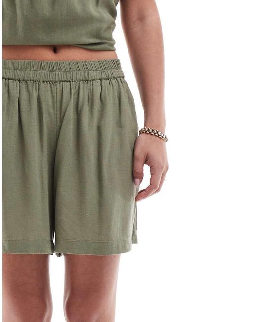 Pieces Green Linen Touch Short Co-ord