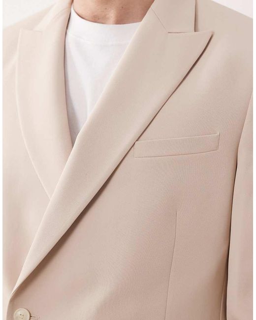 ASOS Natural Double Breasted Regular Suit Jacket With Wrap Detail for men