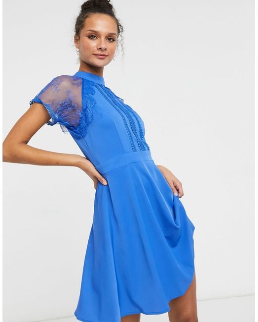 Liquorish A-lijn Mini-jurk Met Kant in het Blue