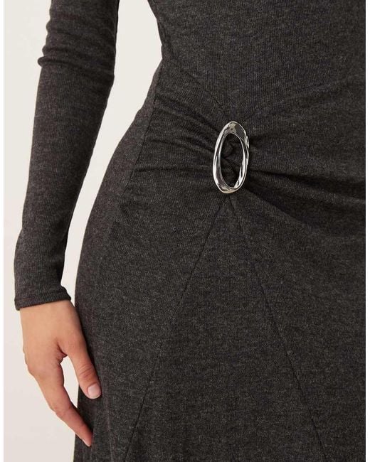 Mango Black High Neck Long Sleeve Maxi Dress With Buckle Detail