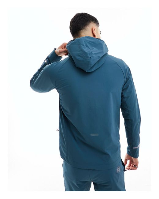 EA7 Blue Armani Logo Hooded Nylon Windbreaker Jacket for men