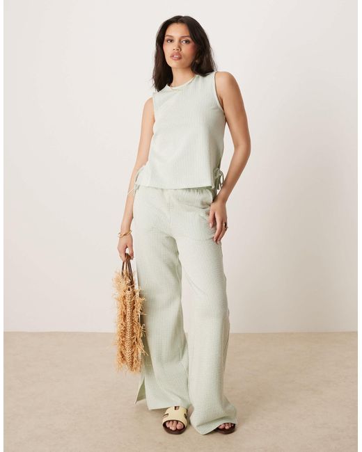 Vila Natural Textured Stripe Wide Leg Trouser Co-ord