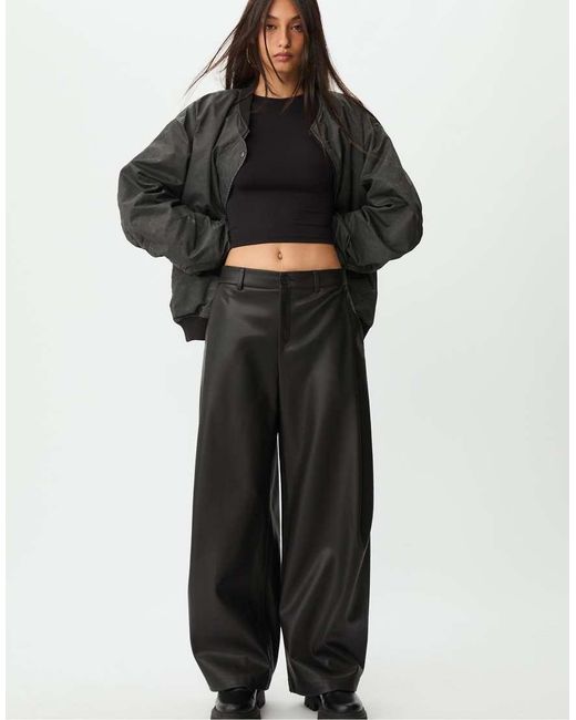 Stradivarius Black Wide-leg Leather Effect Trousers