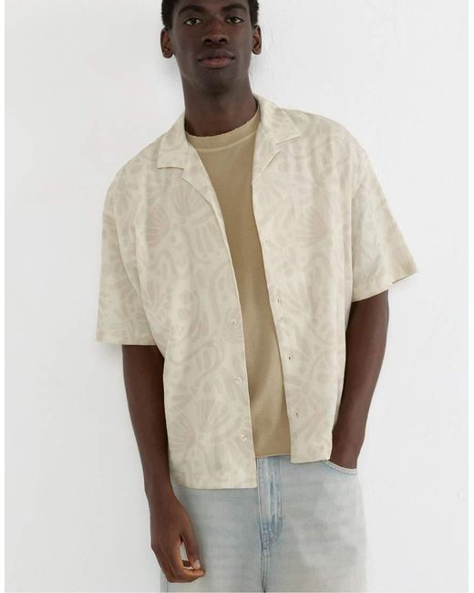 Camicia A Maniche Corte Color Sabbia Con Stampa di Pull&Bear in Natural da Uomo