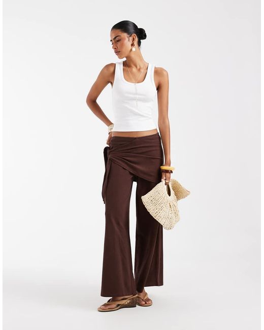 ASOS Brown Textured Sarong Detail Trouser Co-Ord