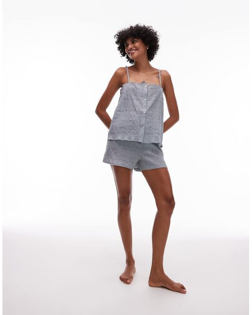 Mango Purple Seersucker Pyjama Cami Top And Short Set