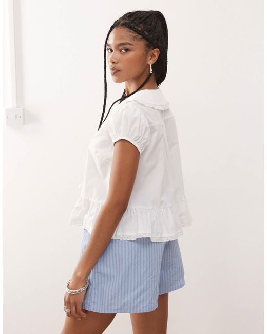 Collusion White Tie Front Top With Collar