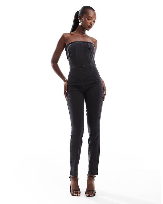 ASOS Black Denim Bandeau Bodycon Jumpsuit